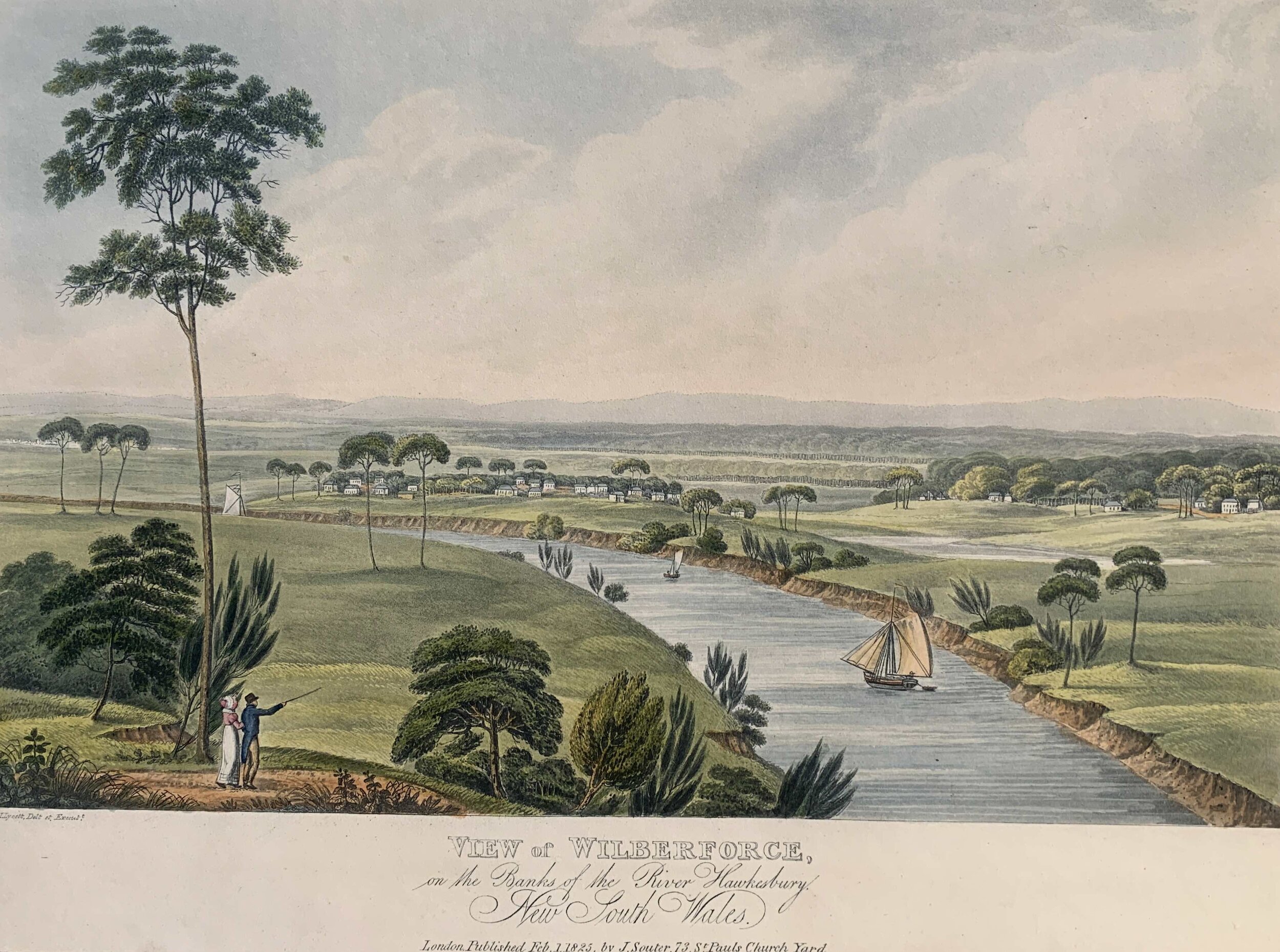 Old Australian artwork of the Hawkesbury River, NSW. 